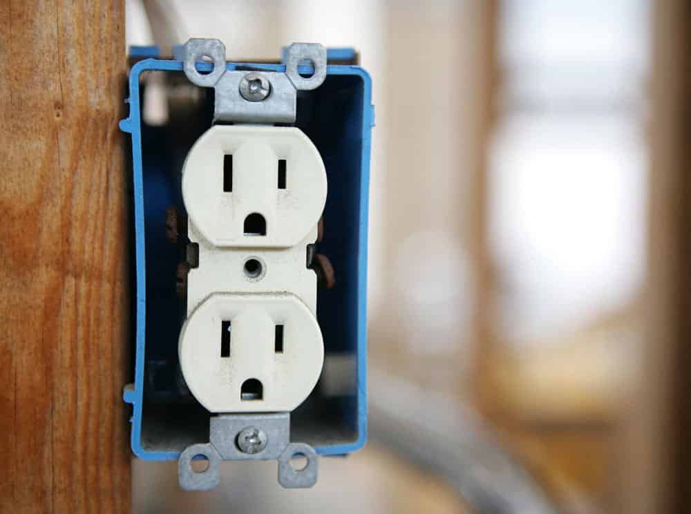 A common residential outlet installed in a new home that is being built.